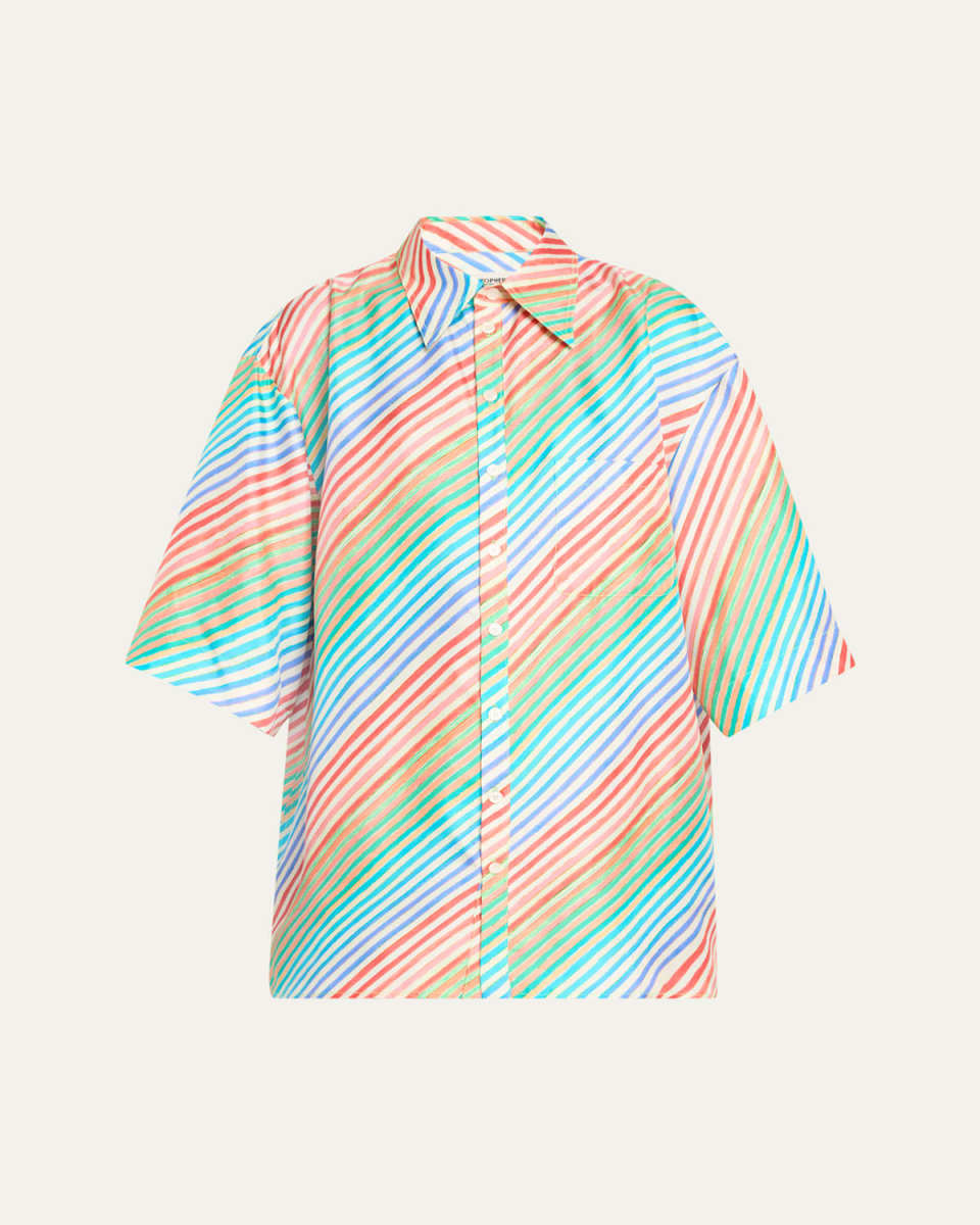 Crayon Stripe Jumbo Short Sleeve Silk Shirt